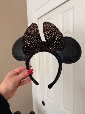 Disney Parks 50th Anniversary Black Gold Minnie Ears Headband Walt Disney World